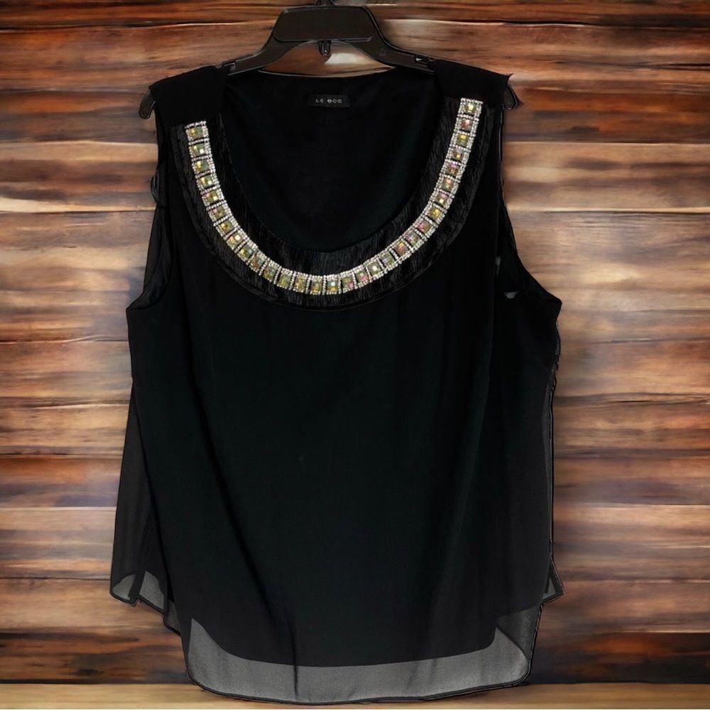 LE BOS Formal Top with Embellished Rhinestone Neckline